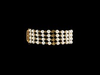 Pulseira ouro com diamantes e pérolas
