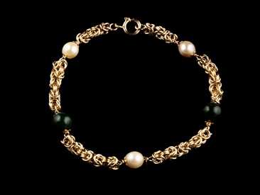 Pulseira Ouro Pérolas Contas Verdes